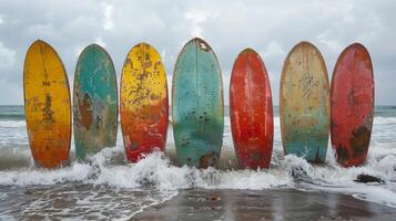 AI generated A set of SUP boards on the background of the sea. Active leisure photo