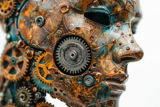 AI generated A human head with a toothed clockwork mechanism. The concept of thinking, decision-making. 3d illustration photo