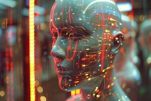 AI generated A humanoid robot in a working atmosphere photo