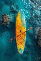 ai generado multicolor cenar tablero en un azul mar antecedentes foto