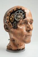 AI generated A human head with a toothed clockwork mechanism. The concept of thinking, decision-making photo