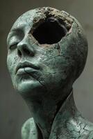 AI generated An artistic sculpture of a woman 's head . The woman's head is made of plaster. Interior details photo