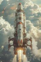 AI generated A futuristic spaceship is flying into space photo