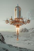 AI generated A futuristic spaceship is flying into space photo