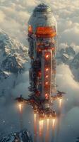AI generated A futuristic spaceship is flying into space photo