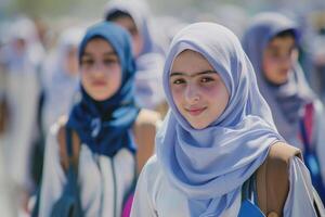 AI generated A group of Middle Eastern students go to school photo