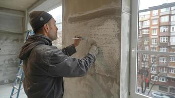 AI generated a man paints the walls and ceiling. Repair concept photo