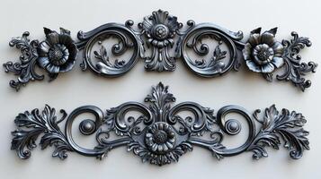 AI generated A set of metal decorative elements for furniture. Forged decorative design elements on an isolated white background photo