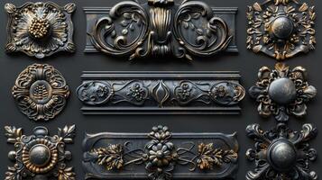 AI generated A set of metal decorative moldings. Forged decorative design elements photo