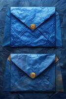 AI generated Set of realistic blue envelope layouts on a blue background photo