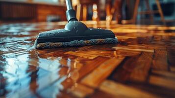 AI generated Cleaning the parquet floor of the house with a cleaning vacuum cleaner photo