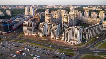 View from the height of the new district in the city of Minsk.Architecture of the city of Minsk.A new area of the lighthouse.Belarus photo