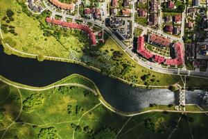 aerial photography from above of a large number of houses in the Eastern district of Minsk.The district of the city of Minsk the river Svisloch.Belarus photo