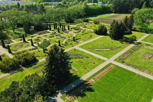 Top view of the spring Minsk Botanical Garden. Belarus photo