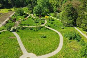 Top view of the spring Minsk Botanical Garden. Belarus photo