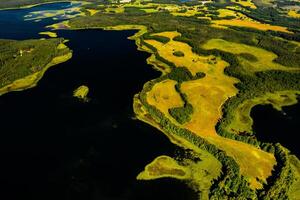 Top view of the Snudy and Strusto lakes in the Braslav lakes National Park, the most beautiful lakes in Belarus.Belarus photo