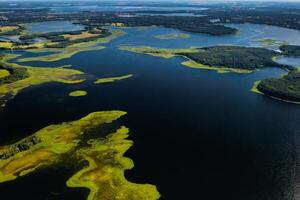 Top view of the Snudy and Strusto lakes in the Braslav lakes National Park, the most beautiful lakes in Belarus.Belarus photo