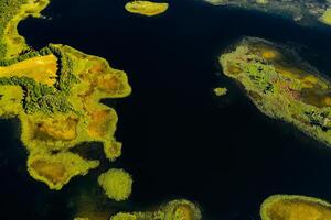 Top view of the Snudy and Strusto lakes in the Braslav lakes National Park, the most beautiful lakes in Belarus.Belarus photo