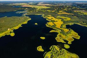 Top view of the Snudy and Strusto lakes in the Braslav lakes National Park, the most beautiful lakes in Belarus.Belarus photo