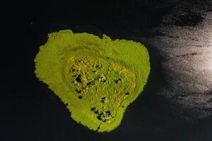 Top view of lake Drivyaty in the Braslav lakes National Park, the most beautiful lakes in Belarus.An island in the lake.Belarus. photo