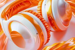 AI generated A set of orange headphones highlighted on a white background photo