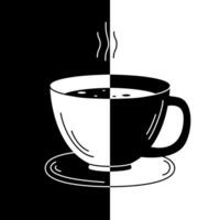 taza de café y vapor terminado eso en negro y blanco. vector