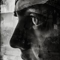 AI generated An ancient Greek warrior or gladiator. Black and white photo