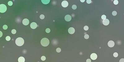 Light Green vector backdrop with circles, stars.