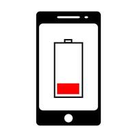 Smartphone with energy level icon, low battery. Vector illustration. Design for graphic, logo, web site, social media, mobile app