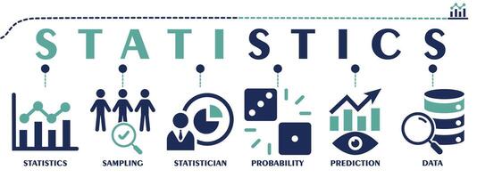 Statistics banner web solid icons. Vector illustration concept including icon as statistics, sampling, statistician, probability, prediction and data