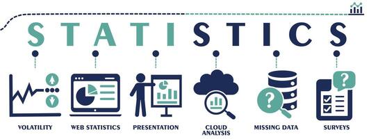 Statistics banner web solid icons. Vector illustration concept including icon as volatility, web statistics, presentation, web analysis, missing data and surveys