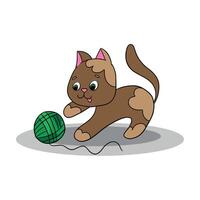 Cute cartoon multi-colored cat. Happy pet. Vector illustration isolated on white background.