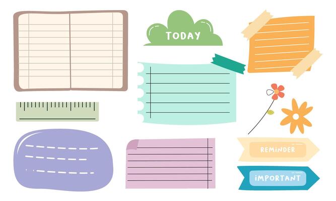 Cute hand drawn planner, journal, notepad, paper vector illustration