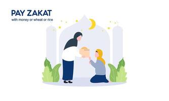 pagar zakat o en línea zakat solicitud para Ramadán concepto vector