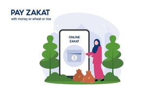 pagar zakat o en línea zakat solicitud para Ramadán concepto vector