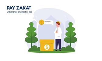 pagar zakat o en línea zakat solicitud para Ramadán concepto vector