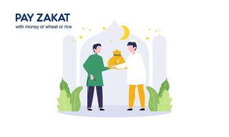 pagar zakat o en línea zakat solicitud para Ramadán concepto vector