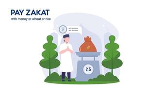 pagar zakat o en línea zakat solicitud para Ramadán concepto vector