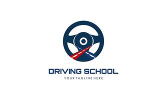 Driving school logo template. Steering wheel logo vector