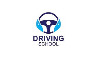 Driving school logo template. Steering wheel logo vector