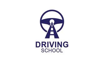 Driving school logo template. Steering wheel logo vector