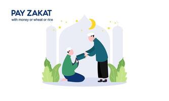 pagar zakat o en línea zakat solicitud para Ramadán concepto vector