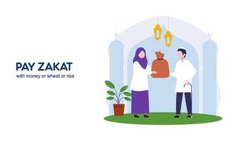 pagar zakat o en línea zakat solicitud para Ramadán concepto vector