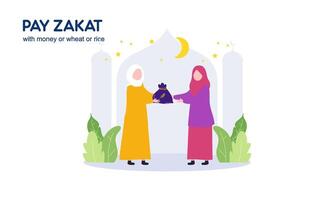 pagar zakat o en línea zakat solicitud para Ramadán concepto vector