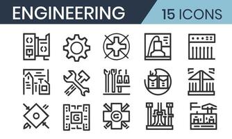 Engine 15 icon set in thin line style vector