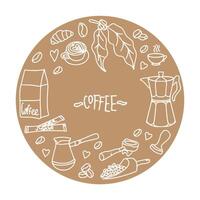 Banner for a coffee shop. Cute doodle cartoon cafe icons. Set of hand drawn vector