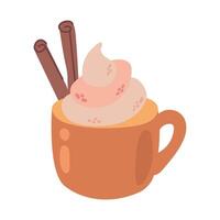 Hand-drawn cup with cocoa and cinnamon vector