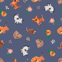 Seamless pattern with safari animals. Lion, tiger, zebra, turtle, armadillo. vector