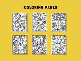 Children Coloring book. Hand drawn coloring for kids with animals. Beautiful simple drawings with patterns. Coloring book pictures. Preschool, kindergarten education. Children activities sheets vector