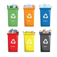 collection recycle Bin Trash separated by type and color illustration design vector